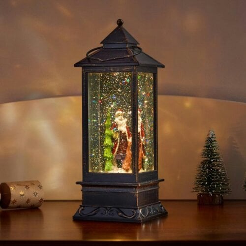 Samuel Alexander 28cm Battery Operated Light up SnowSwirl Santa Christmas Lantern Decoration