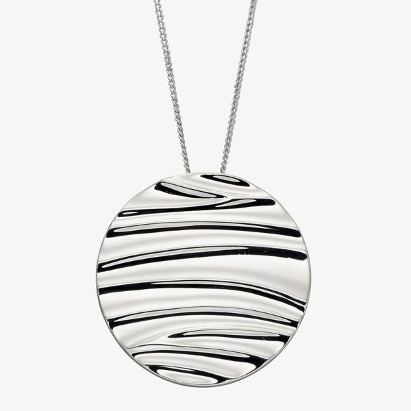 T. H. Baker Sterling Silver Ripple Texture Disc Pendant Necklace P5054