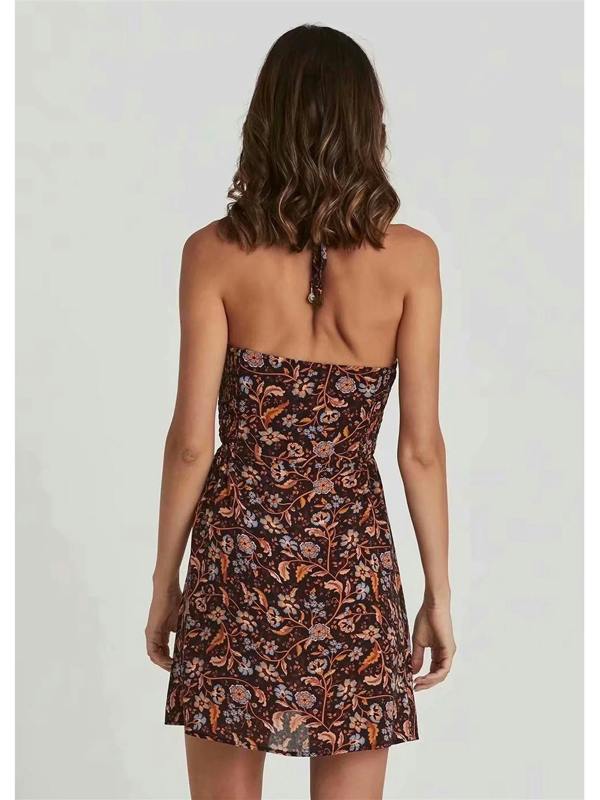 FS Collection Summer Strappy Flowy Mini Dress In Black Floral Print