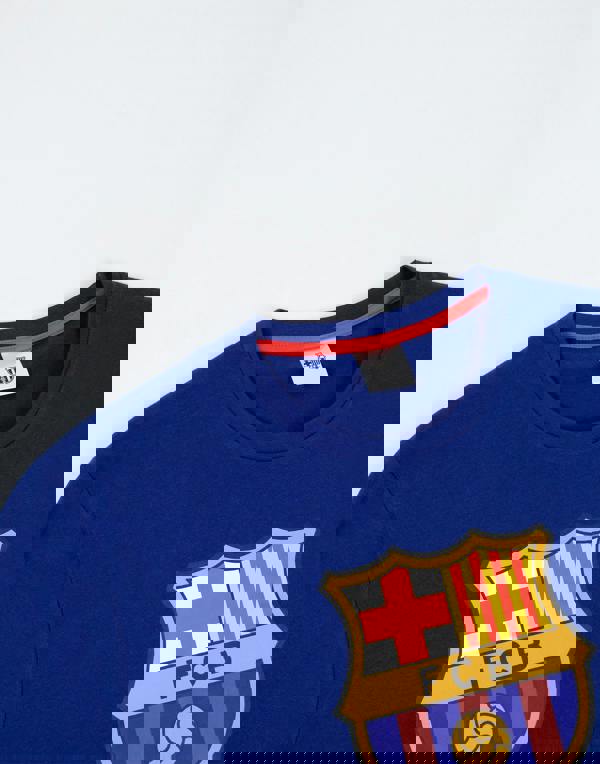 FC Barcelona Mens Black Logo Short Sleeve Long Leg Pyjama Set