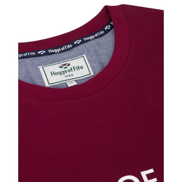 Hoggs of Fife Canonbie t-shirt neckline detail showing branded label and soft cotton fabric