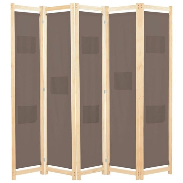 Berkfield 5-Panel Room Divider Brown 200x170x4 cm Fabric