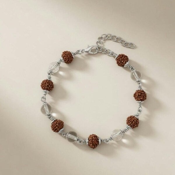 The Colourful Aura Rudraksha & Crystal Quartz Bracelet | Silver Plated