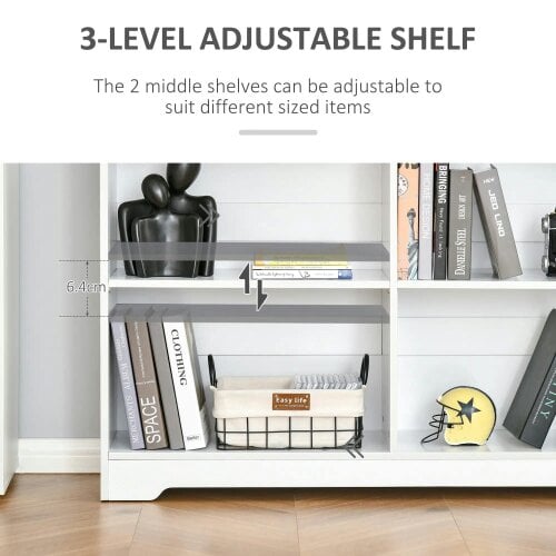 Bobobiy Wooden Cube Bookcase, 2 Tier Open Storage Shelving Unit with 4 Compartments, 118 x 29 x 76cm, White