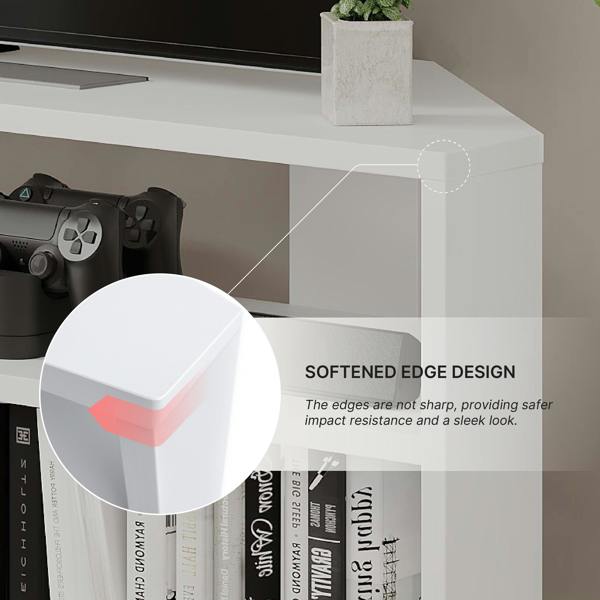 Decortie Thales Corner TV Stand for 32" TVs with Open Shelves & Soft Rounded Edge 110cm Modern Multimedia Console