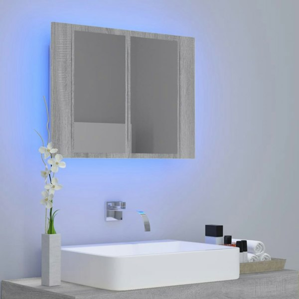 Berkfield LED Mirror Cabinet Grey Sonoma 60x12x45 cm Engineered Wood