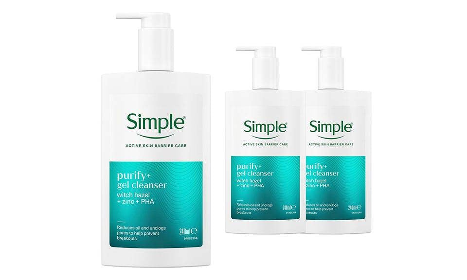 Simple Purify+ Gel Facial Cleanser Hydrating Skin Care Face Wash, 240ml
