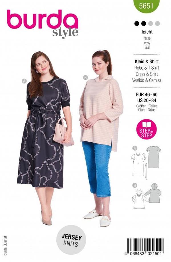 Burda Sewing Pattern 5651 Tops, Hoodies and Sweaters For Women, 20 to 34 - Easy