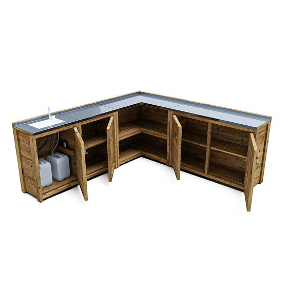 Dunster House Garden Kitchen with Left Side Sink W2m x D2m / W7' x D7' With Stainless Steel Countertop, UNIT III
