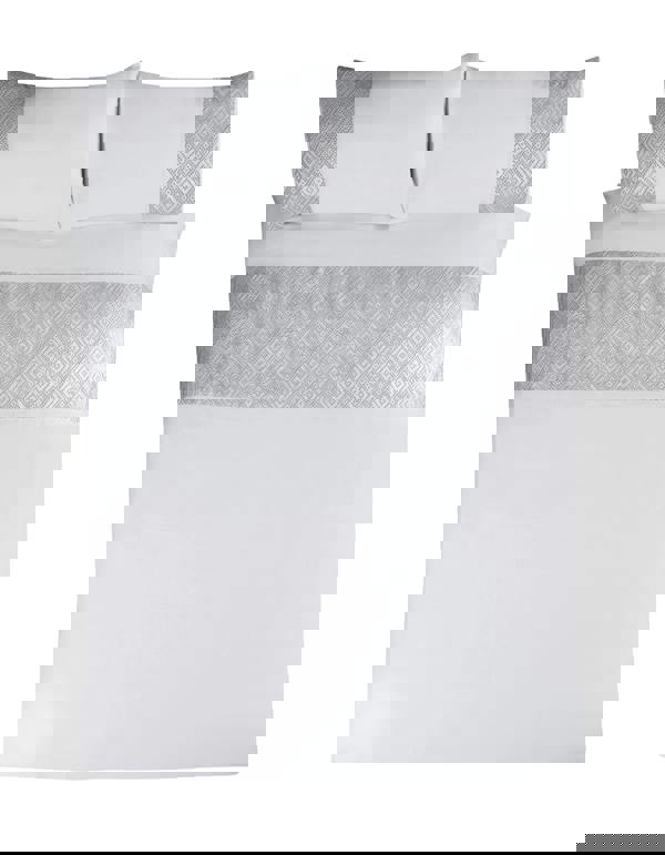 Smart Living 3D Geo Luxury Lurex Jacquard Cuff Panel Duvet Cover With Pillowcases - White