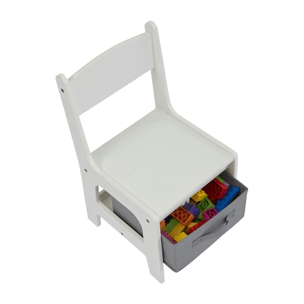 Liberty House Toys Kids Wooden Activity Table and Two Chairs with Grey Storage Bins