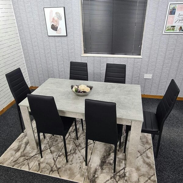 Kosy Koala Modern Dining Table Set With 6 Grey Chairs Dining Room Furniture Set - Table + 6 black metal chairs
