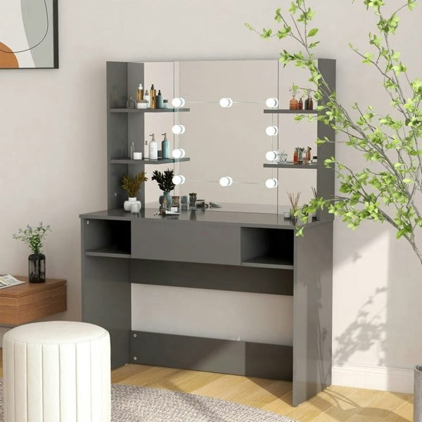 Berkfield Makeup Table with LED Lights 100x40x135 cm MDF Grey