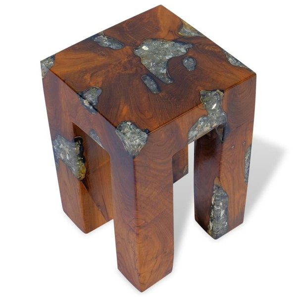 Berkfield Stool Solid Teak Wood and Resin