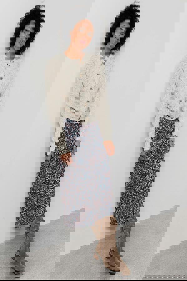 Lily & Me Lauren Floral Print Jersey Midi Skirt Chocolate