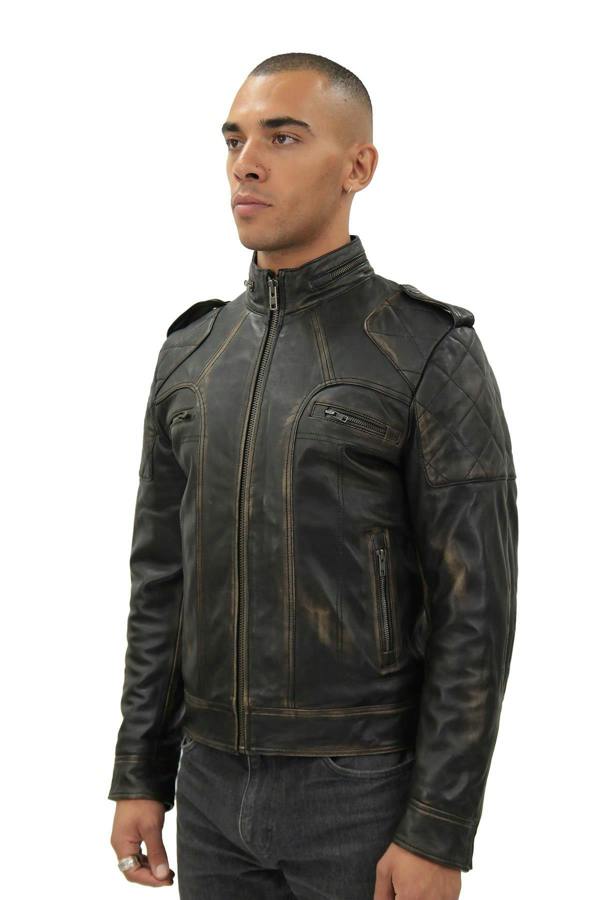 Infinity Leather Mens Vintage Leather Racing Biker Jacket-Brooklyn