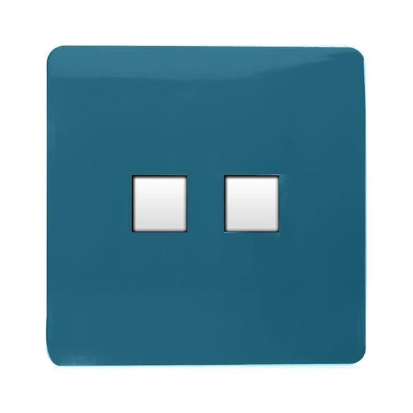 Trendi Switch 2 Gang RJ45 Cat 5e PC Ethernet & Telephone Slave Sockets in Ocean Blue