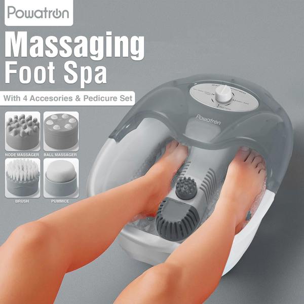 Powatron Foot Spa with Complete Pedicure Set - Electric Foot Bath Spa Massager Vibrating Massage Rollers Infrared Lights