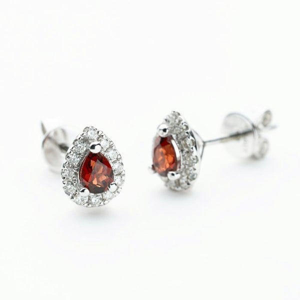 T. H. Baker 9ct White Gold Pear Cut Garnet & 0.40ct Diamond Cluster Stud Earrings NTE409PEAR-GARD-9WG