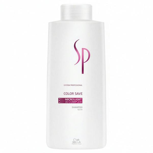 Wella SP Color Save shampoo bottle on a white background