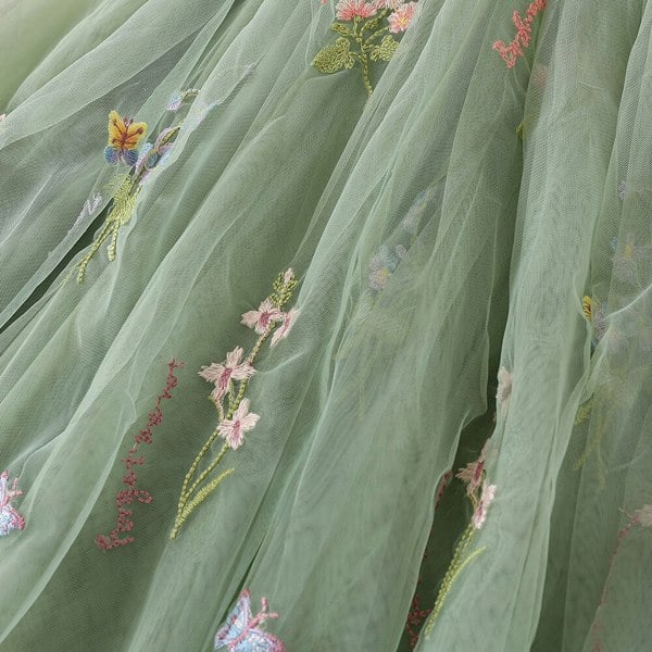 Fern green tulle with embroidery