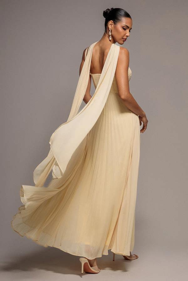 Sleeveless Pleated Chiffon Multiway Scarf Maxi Dress - Butter Yellow DR4829