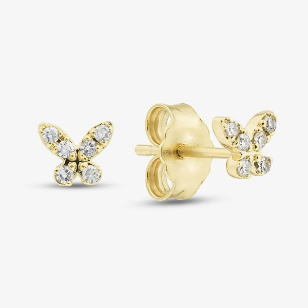 T. H. Baker 9ct Yellow Gold 0.08ct Brilliant Cut Diamond Butterfly Stud Earrings THE46446-08