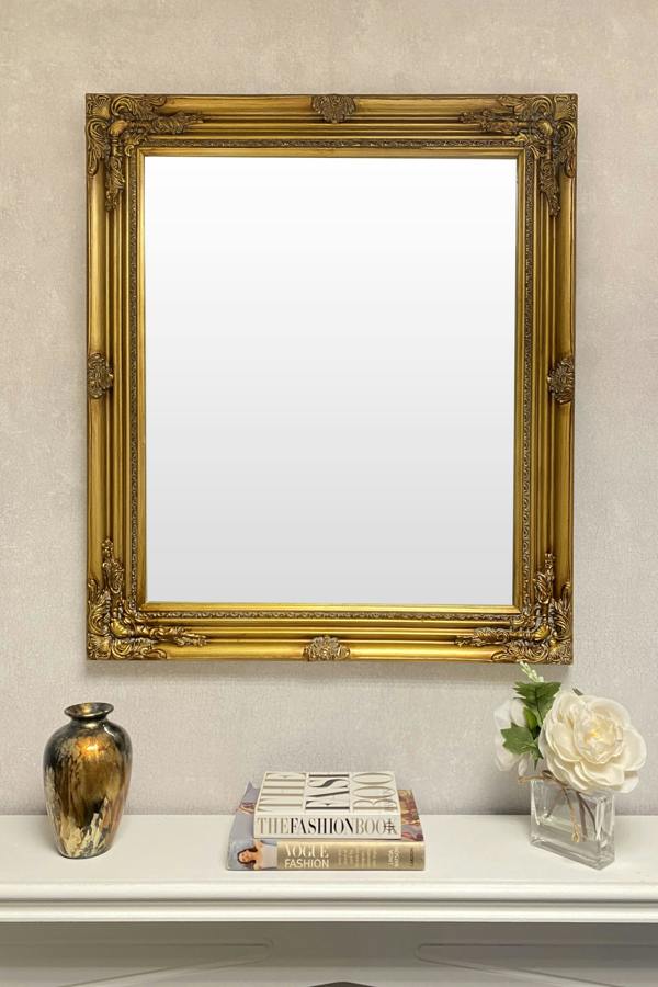 Antique Gold Wood Frame Wall Mirror 73cm x 63cm