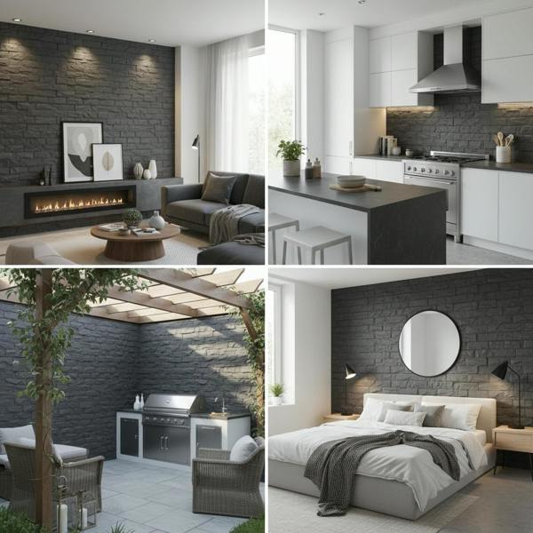Britwall Charcoal Stacked Stone PU Wall Panel 1200 × 600 mm Pack of 2 – Charcoal Stacked Stone