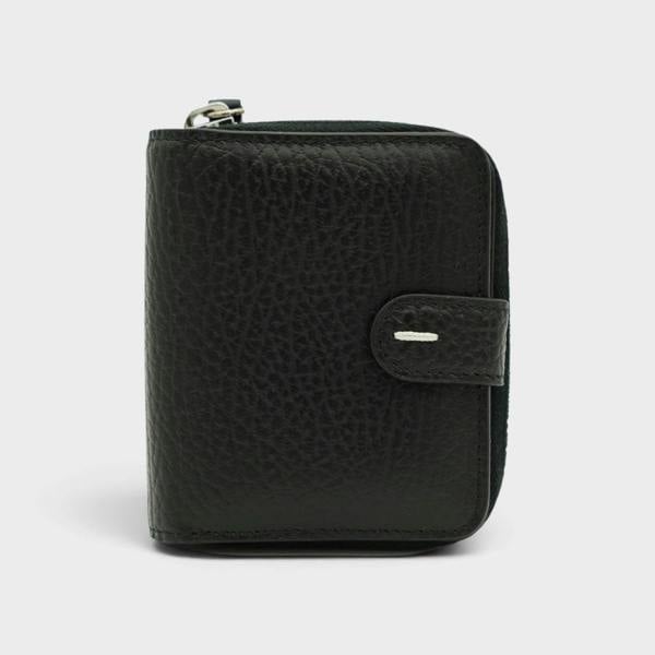 Supplied Fashion black leather coin pouch with signature four-stitch detailing and a secure zip closure.