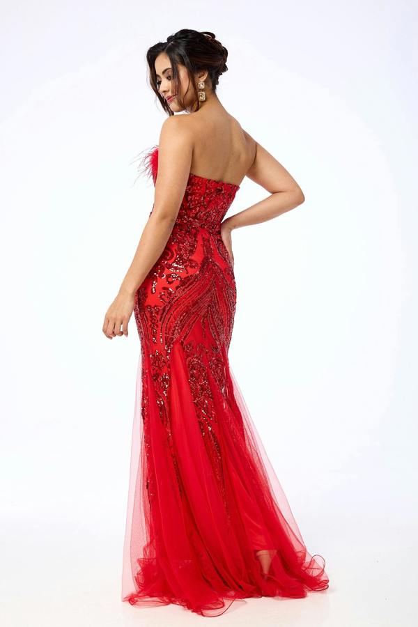 LuvForever Lenora - Red Bandeau Sequin Maxi Dress