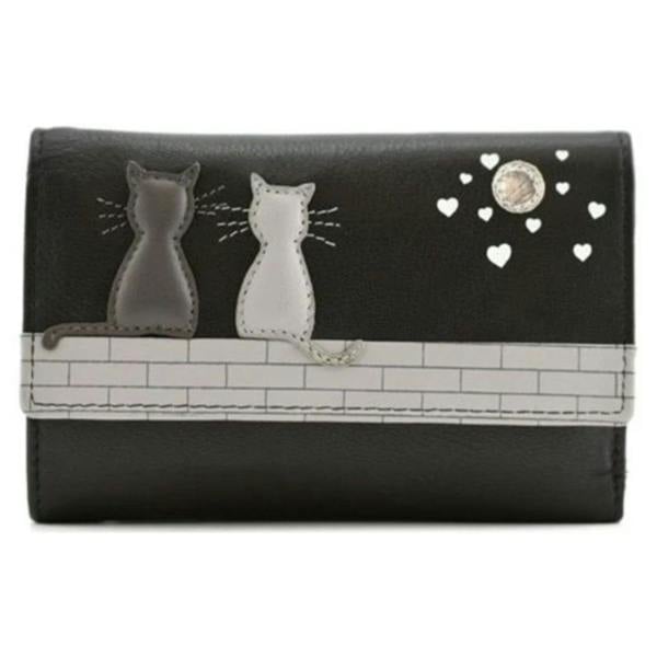 Mala Leather Midnight Cats Trifold Purse – Genuine Leather, RFID Protected