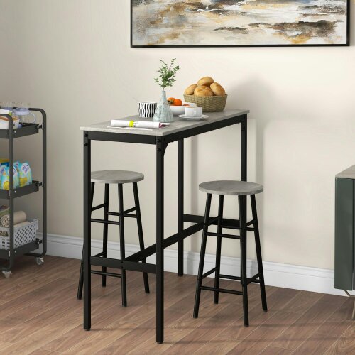 Wyld Haus Dirive Wooden Grey 3 Piece Industrial Bar Table And Stool Set