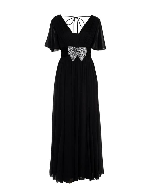 Rose & Nancy Anais Black Embellished Bow Maxi Dress