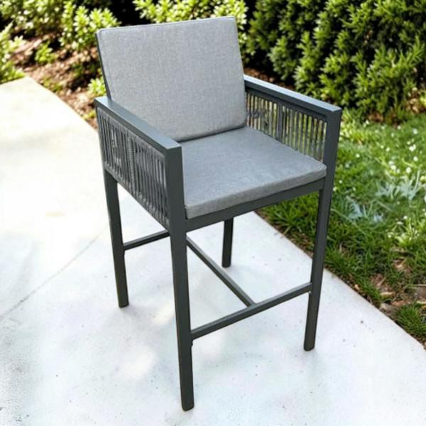 The Garden Marketplace Monaco 2 Seater Tall Garden Bar Table & Stool Bistro Set – Grey Powder-Coated Aluminium with Grey Glass Top (70 x 70cm)