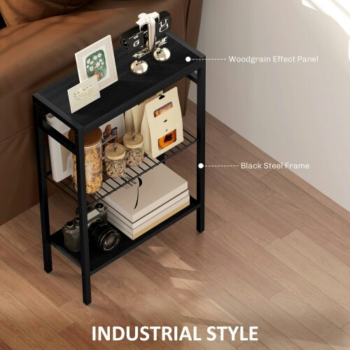 Wyld Haus Notosu Metal And Wooden Black Industrial 3 Shelf Side Table