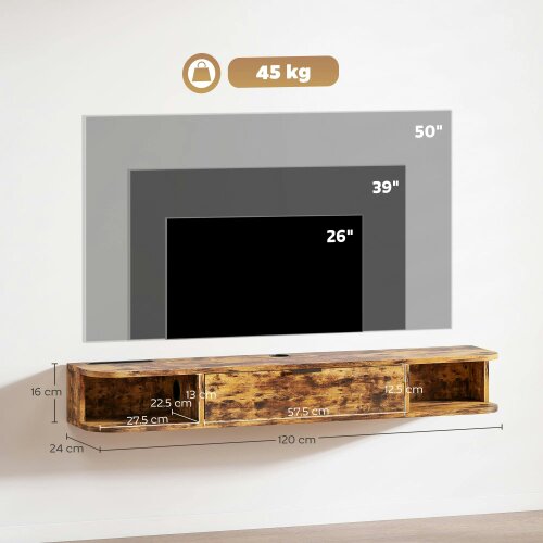 Wyld Haus Avamoro 120cm Rustic Brown Floating TV Unit For Screens Up To 50 Inches