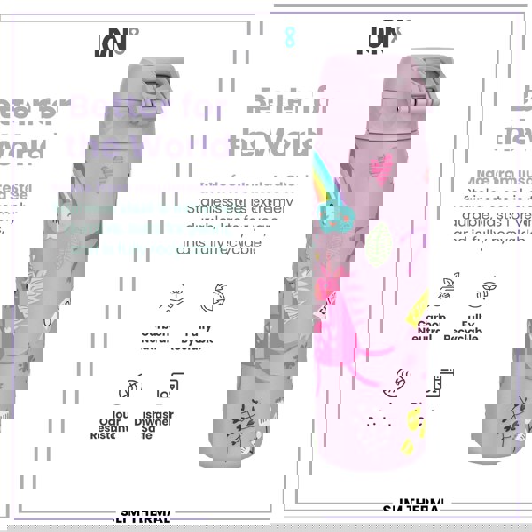 ION8 Leak Proof Slim Thermal Steel Water Bottle, Insulated, Unicorns, 500ml (17oz)