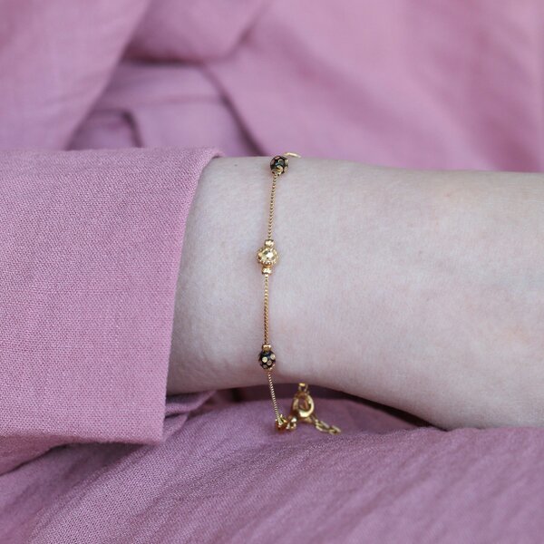 The Colourful Aura Black Golden Ball Slim Thread Minimal Bracelet
