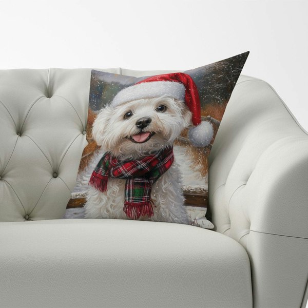 Warren Reed Snowy Christmas Bischon Frise Cushion