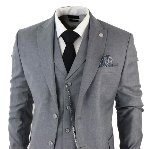 TruClothing Men's Classic 3-Piece Plain Grey Suit