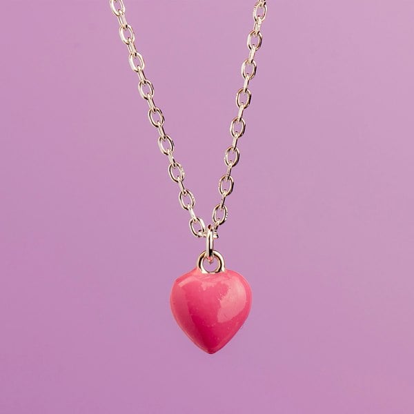 Pink Enamelled Heart Necklace - Sterling Silver - MYLEE London