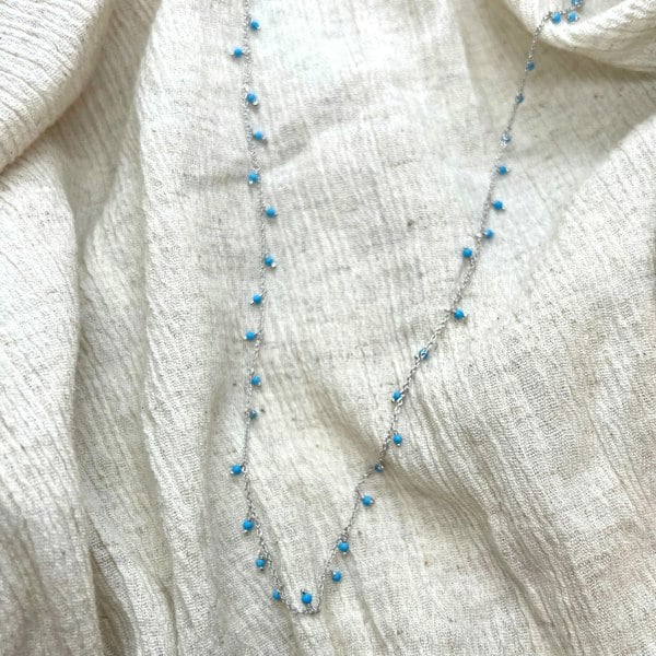 Spero London Blue Turquoise Beaded Sterling Silver Chain Necklace