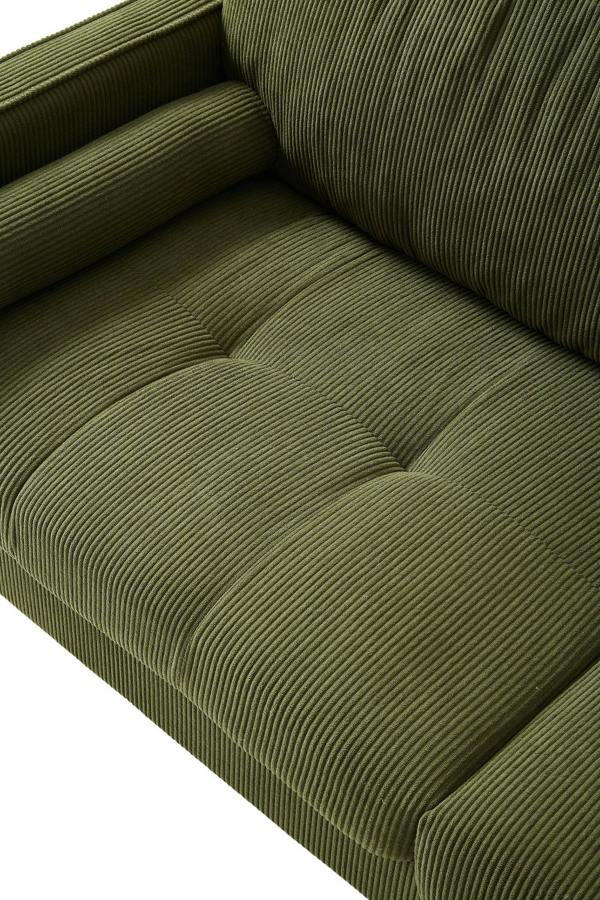 Living and Home Dark Green Corduroy Upholstered Two-seater Sofa Armchair