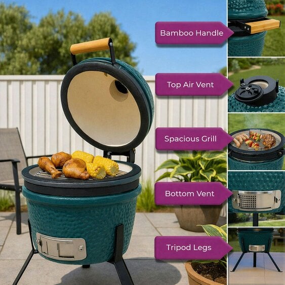 Neo Teal Blue Kamado 13" Ceramic Mini BBQ Grill