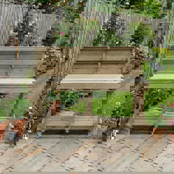 Arbor Garden Solutions Indoor/outdoor workbench, pressure treated bench with back panel and wheels