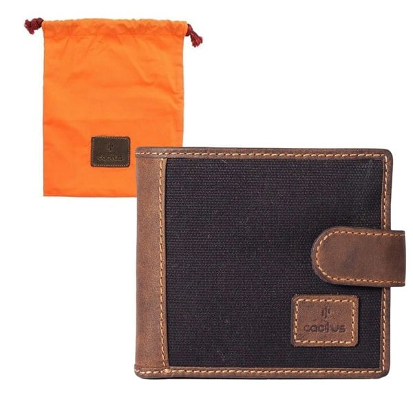 Mala Leather Cactus by Mala Leather Bi-Fold RFID Canvas Wallet – Hunter Leather Trim