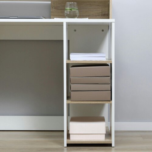 Wyld Haus Niledi 137cm Wooden Oak Large Office Desk With Shelves Drawers And Printer Stand