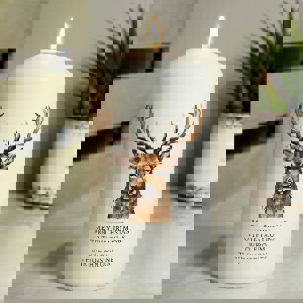 Personalised Memento Company Personalised Watercolour Stag Pillar Candle