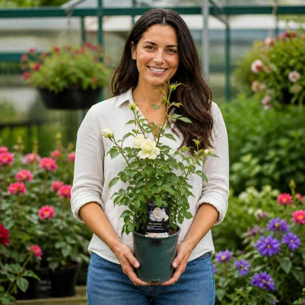 3L Silver Anniversary Cream Rose Bush - Beautiful Flowering Plant Gift